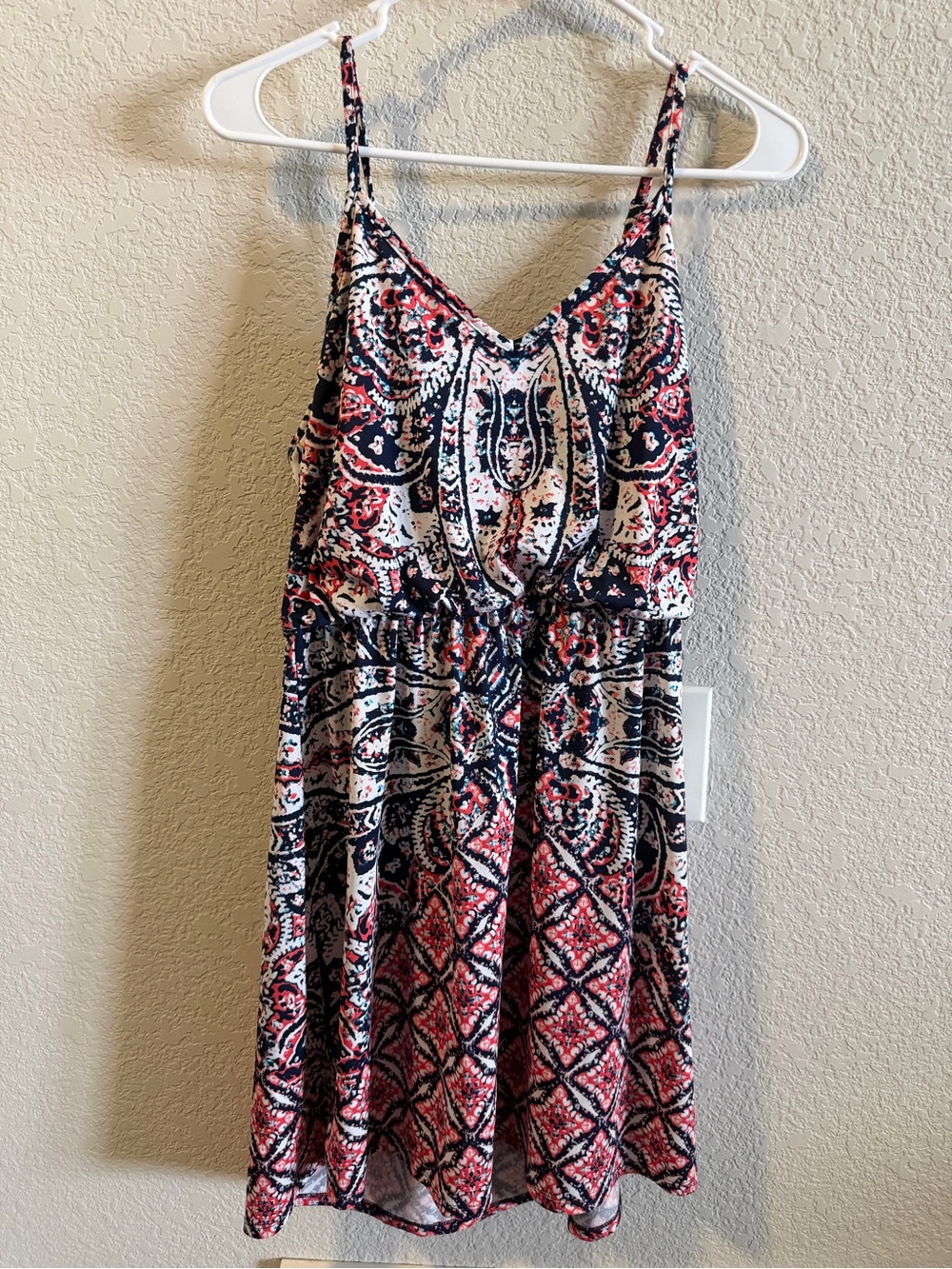 Women’s Printed Spaghetti-Strap Dress in Navy and Orange